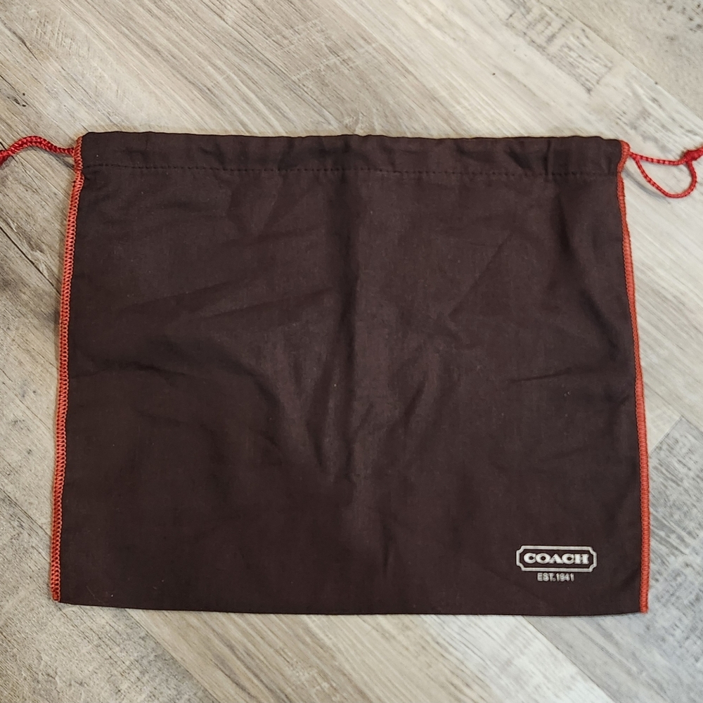 Coach Brown Drawstring Dust Bag 11x13 Red Edge Pouch for Purses